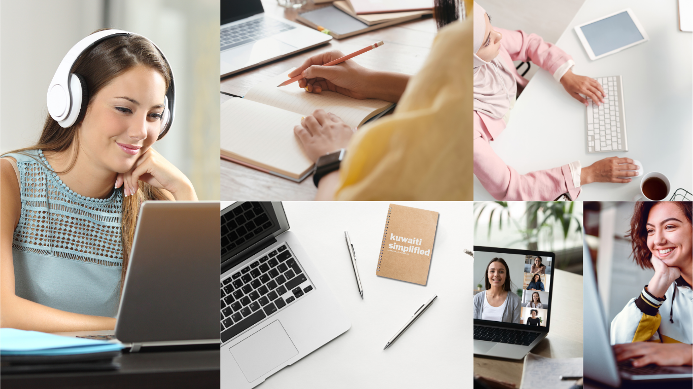 A collage of women learning on their laptops.